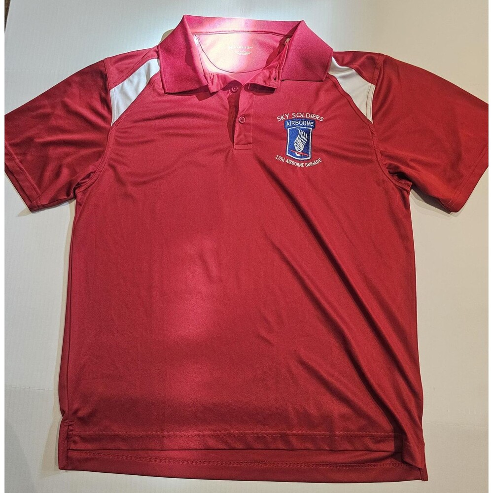 173rd Airborne Brigade Sky Soldiers Polo Shirt Mens L Harriton Military Red